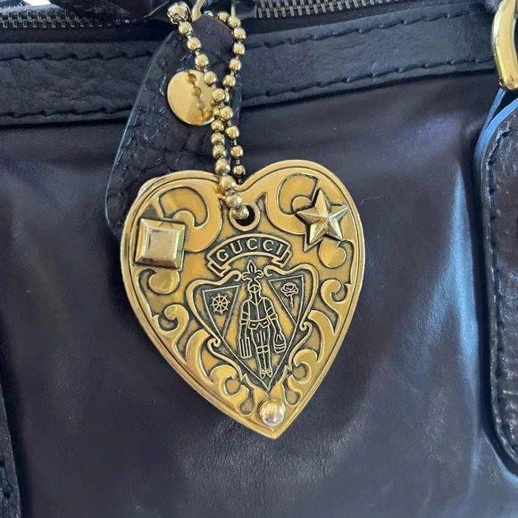 Gucci Babouska Heart GG Chocolate Brown Leather Tote Bag Gold Hardware - Picture 10 of 14